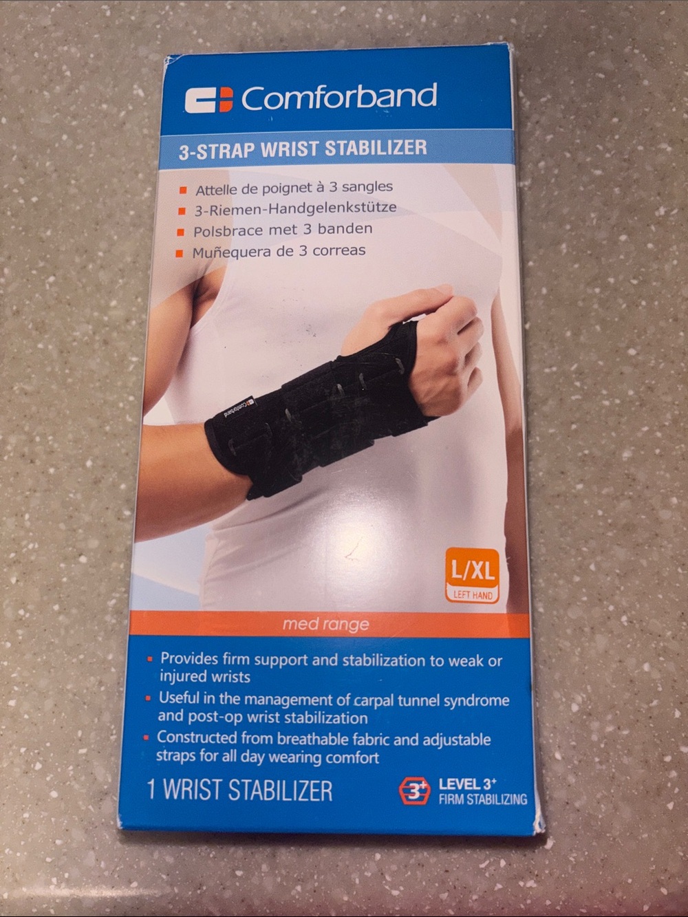 NIB 3-Strap Wrist Stabilizer L/XL - Black (Left Hand)